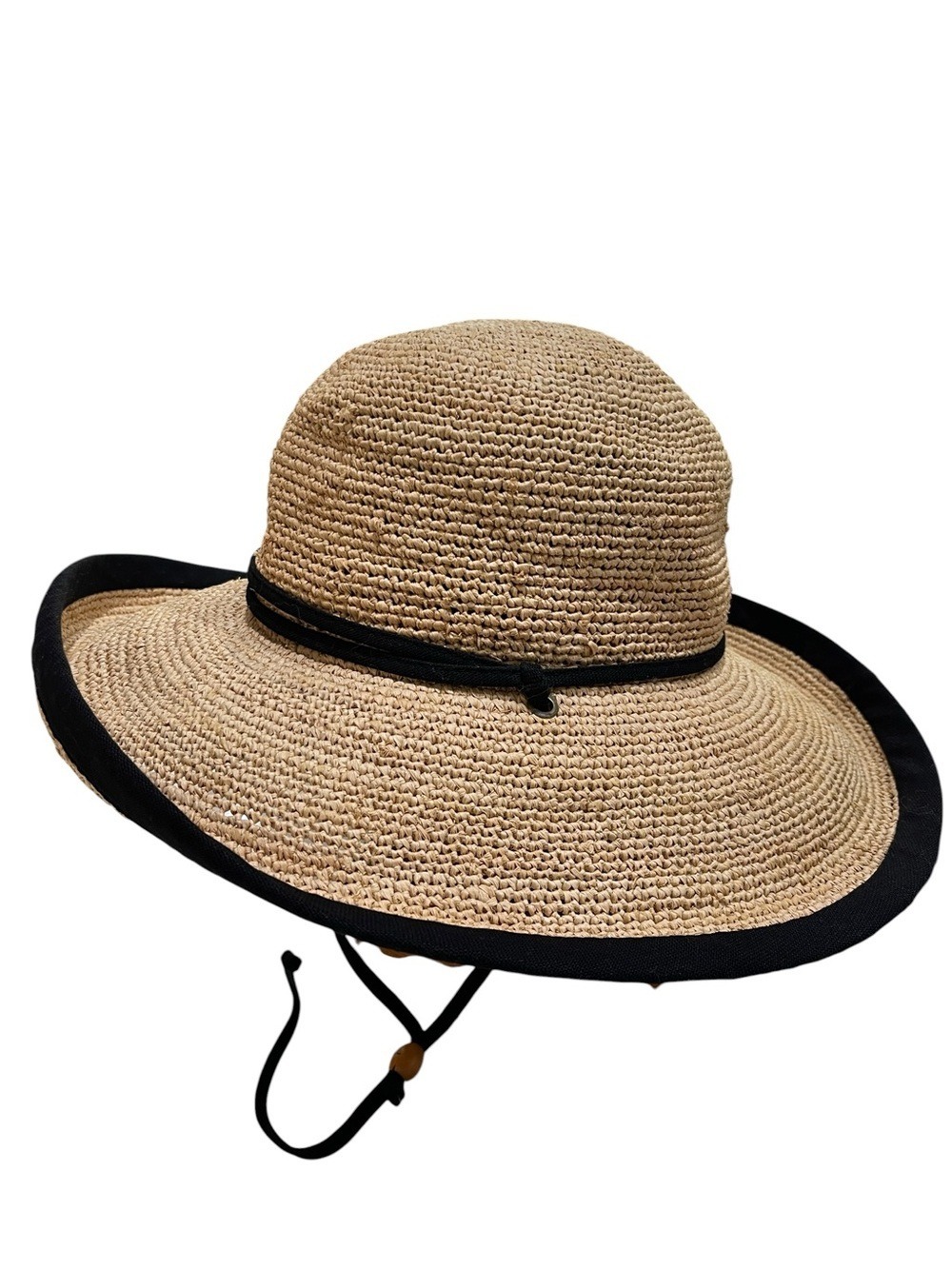 Scala Wide Brimmed Straw Sun Hat Black Trim One Size
